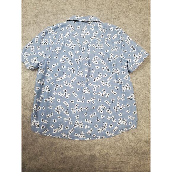 Draper James x Land's End Women's M Blue Floral Button Up Pajama Top - Picture 2 of 6